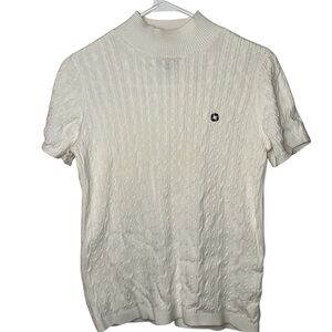 Chase Lands End Women's Short Sleeve Mock Neck Cable Sweater Knit (S) Ivory